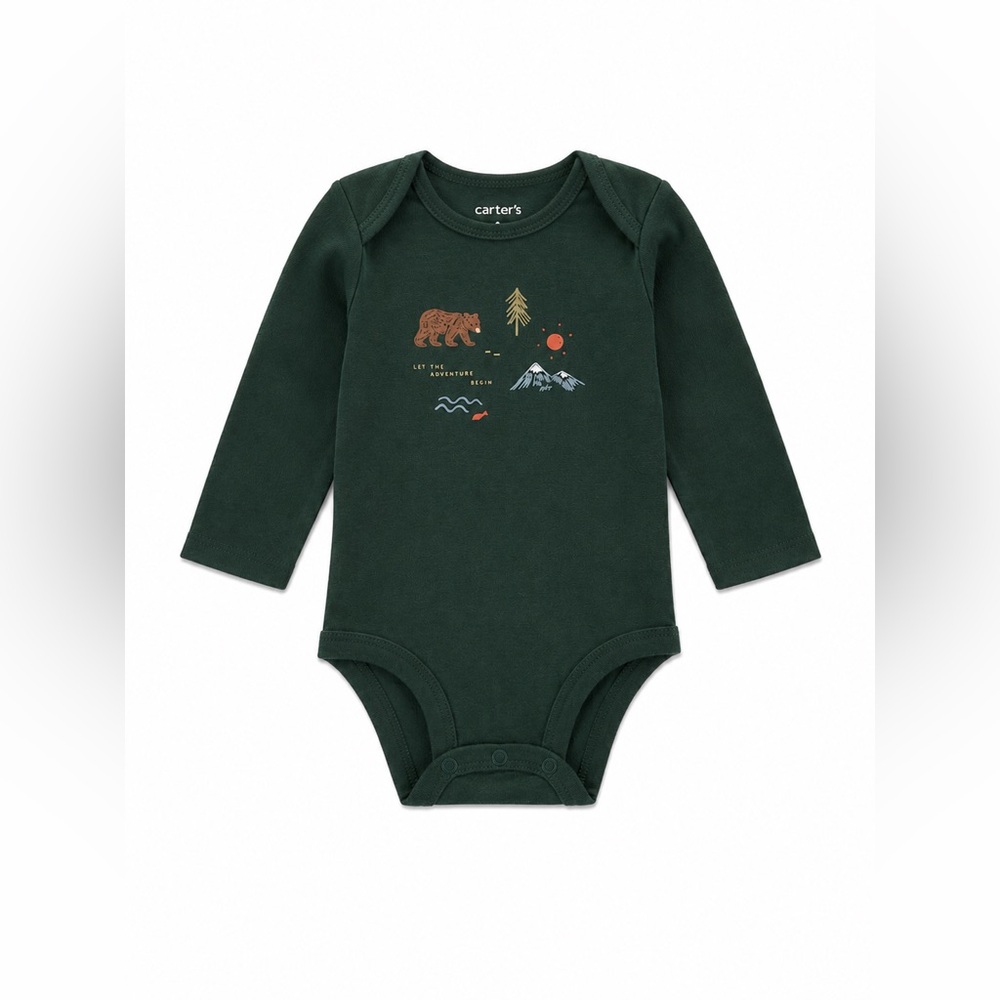 Green Carter's Adventure Bear Long Sleeve Bodysuit | Size 6 Months | Like New